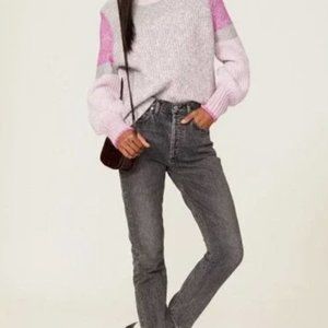 Splendid Marika Cowl Neck Colorblock Pullover Sweater - Purple/Pink/Gray - SM